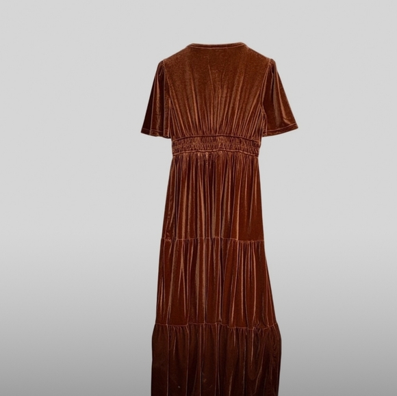 BALTIC Born Artemis Velvet Tiered Maxi Dress Dark Spice RUST BRONZE Boho XL - Picture 4 of 11